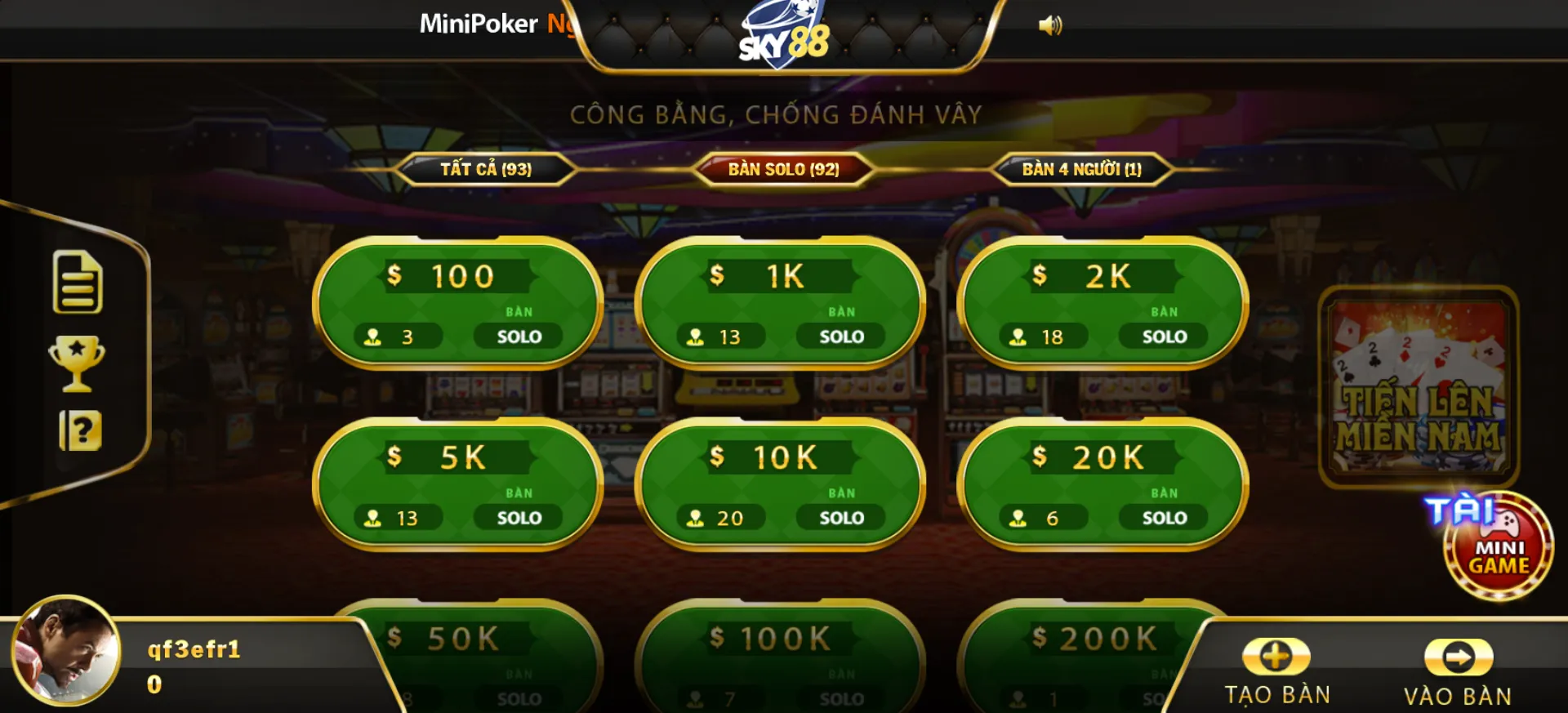 Tham gia chọn phòng chơi phù hợp với bản thân